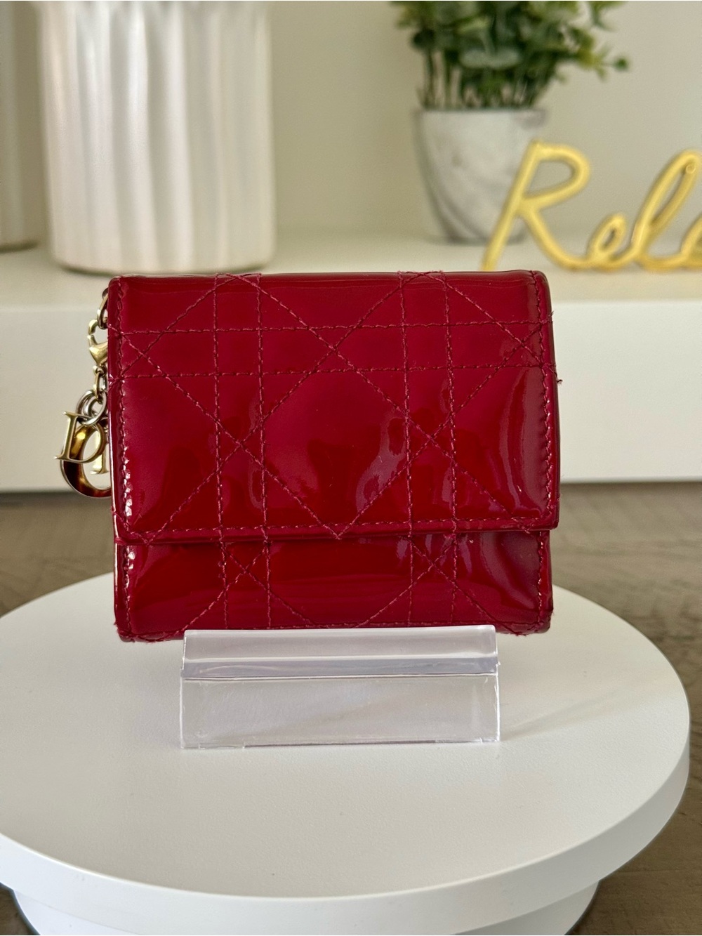 Dior Patent Cannage Lady Dior Lotus Wallet Red